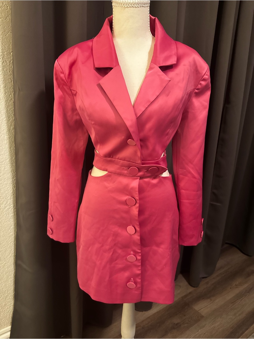 For Love And Lemons Hot Pink Satin Blazer Dress